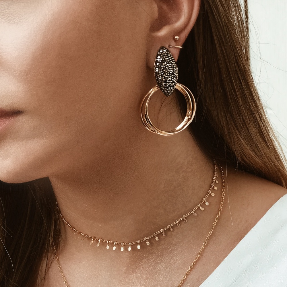 Rhinestone Paved with Circle Drop Earrings